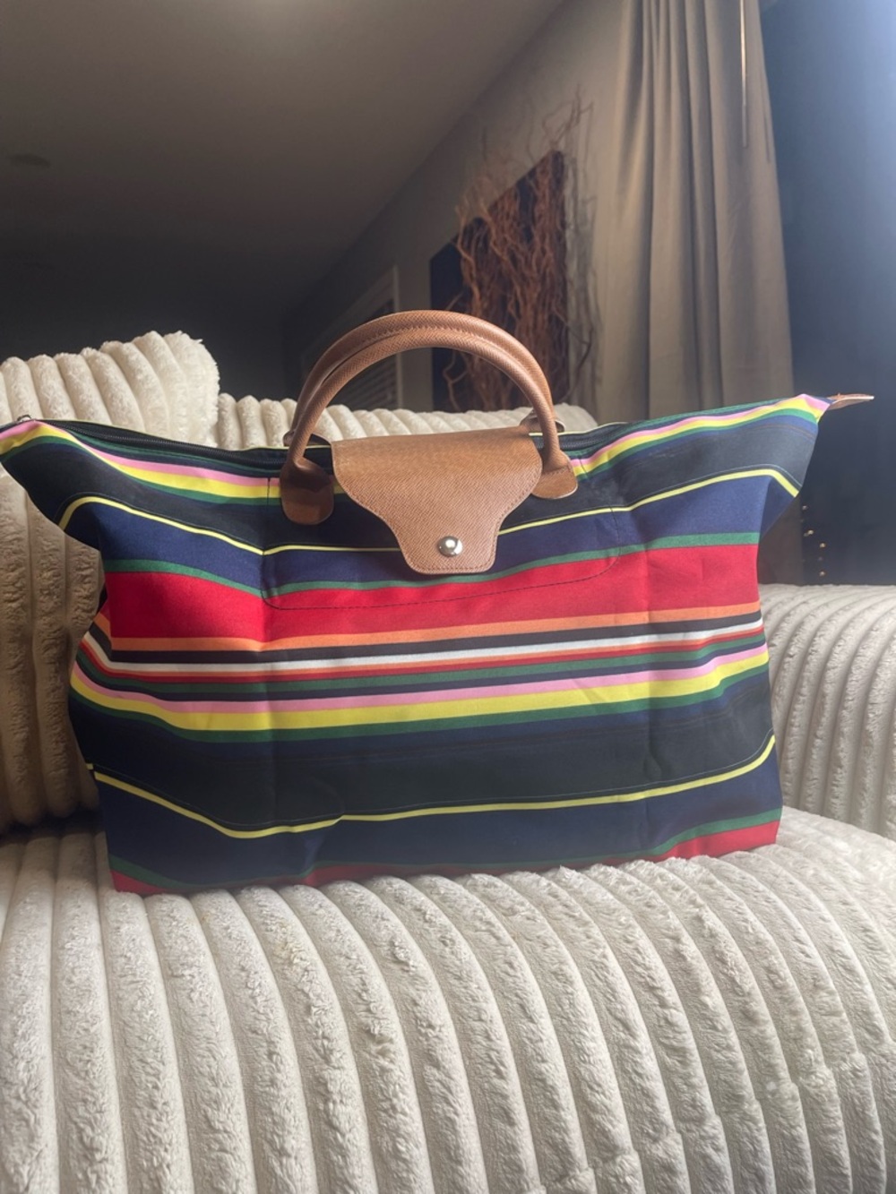 Joann Marie Designs Boutique Multicolor Striped Travel Tote with Brown Handle - Picture 3 of 6